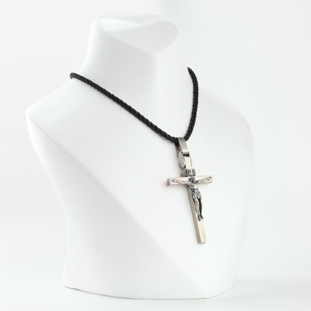 Silver 925 Latin crucifix cross pendant close-up