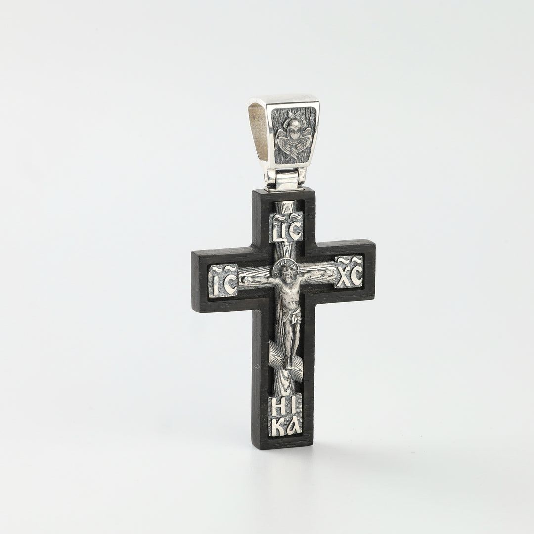 Ebony wood cross pendant with silver 925 crucifix detail