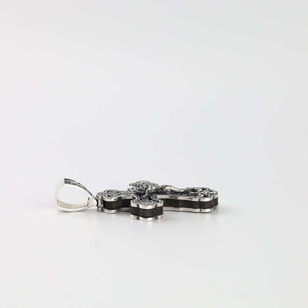 Silver 925 Orthodox crucifix cross pendant close-up