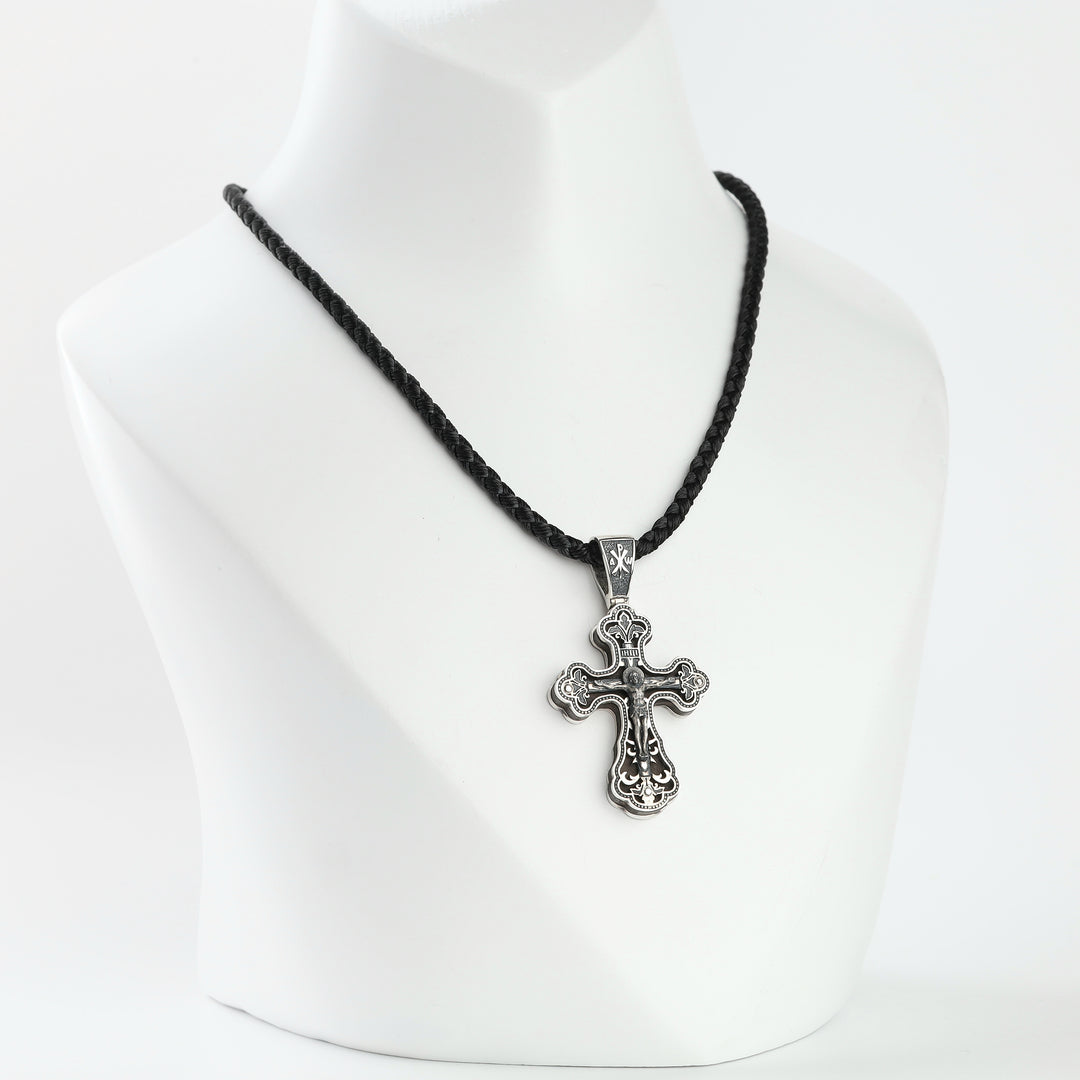 Orthodox crucifix cross pendant in sterling silver 925 with openwork arms