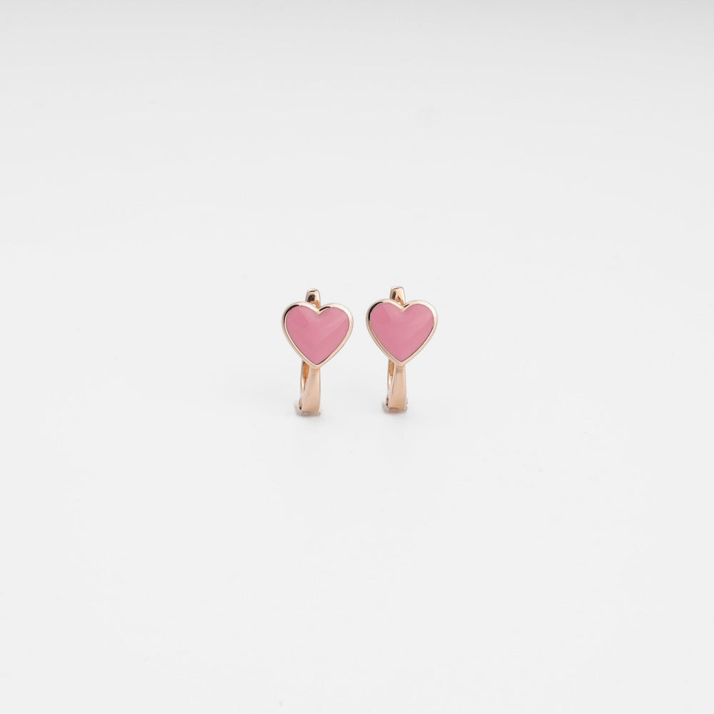 Children's Rose Gold 14K (585) Heart Earrings with Pink Enamel | Ukrainian Jewelry
