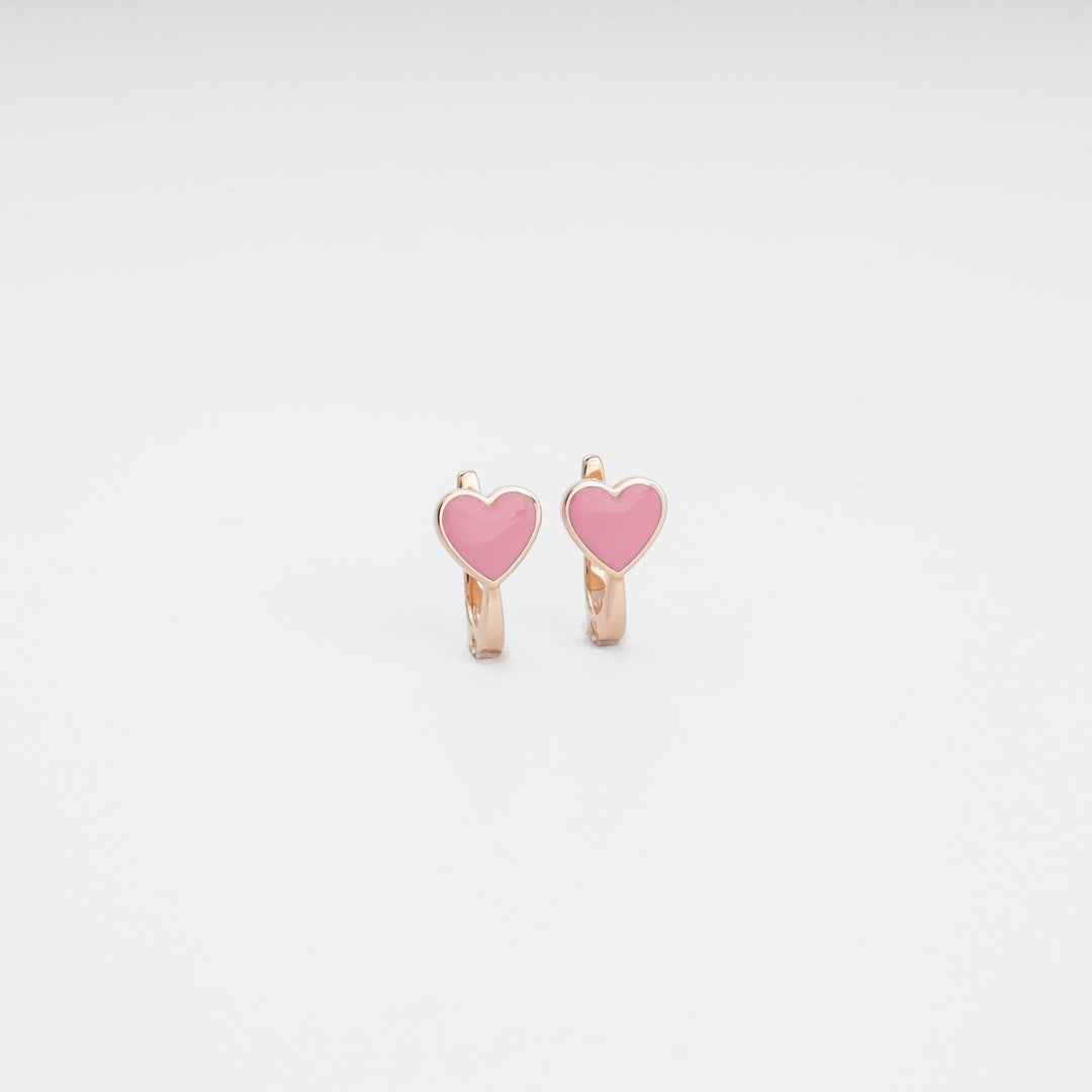 Children's Rose Gold 14K (585) Heart Earrings with Pink Enamel | Ukrainian Jewelry