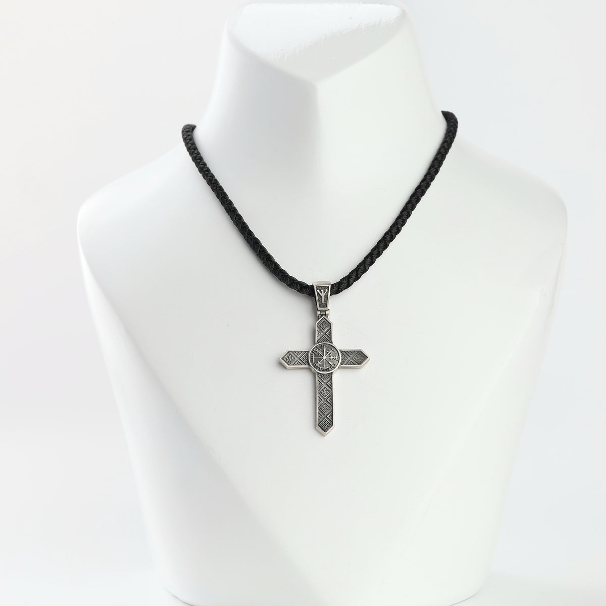 Oxidized silver 925 Slavic cross pendant on a black cord