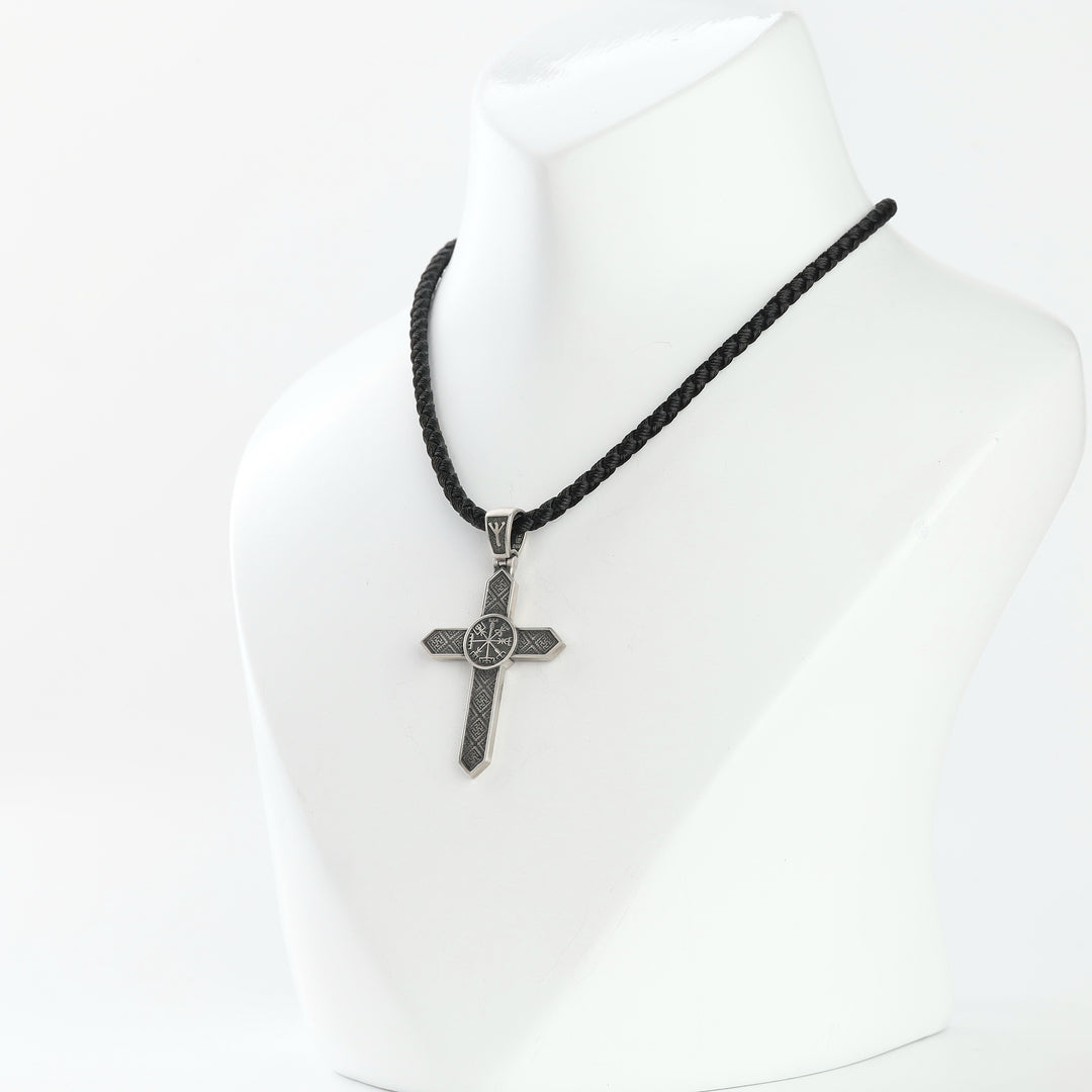 Oxidized silver 925 cross pendant with traditional Slavic ornament