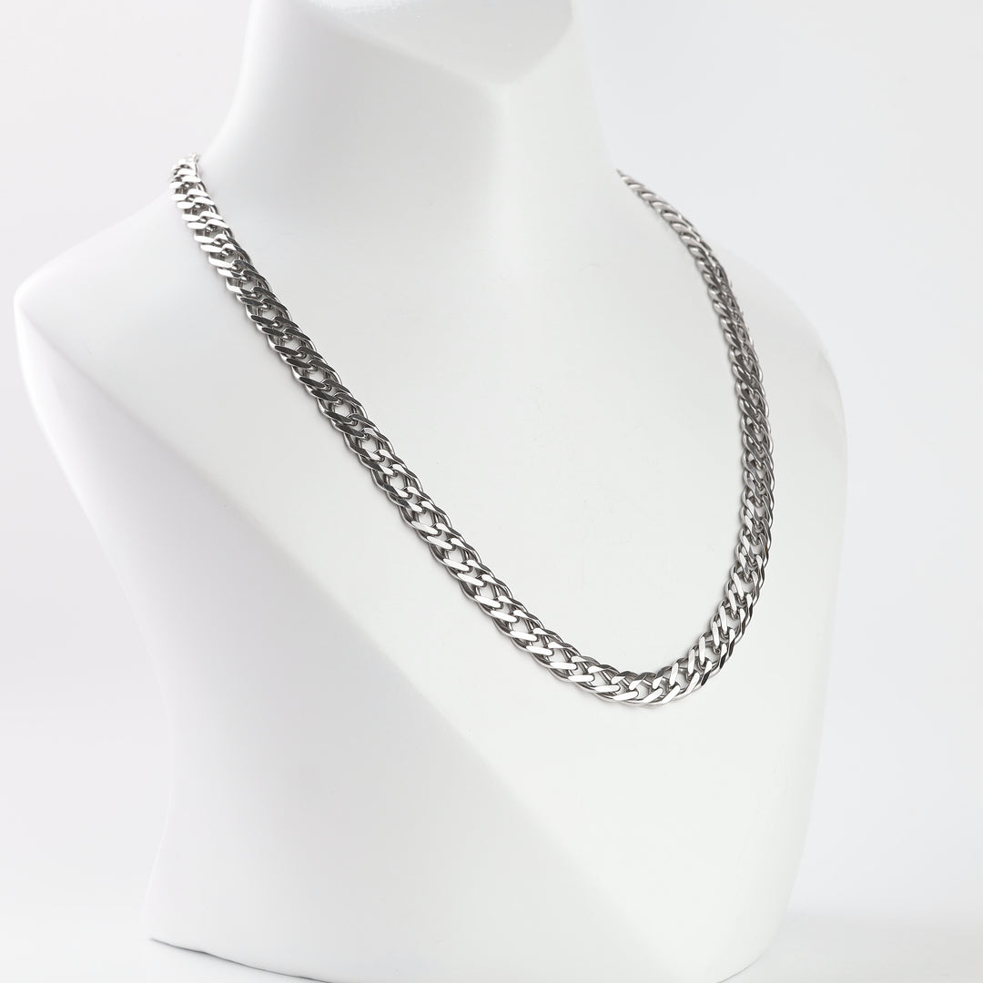 Double curb Silver 925 chain necklace, front view