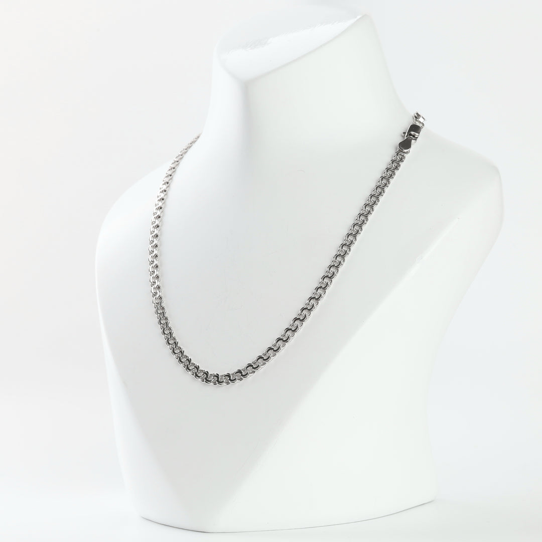 Rhodium-plated Silver 925 Bismarck chain, angle view