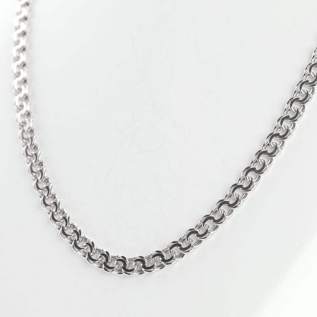 Close-up of Silver 925 Bismarck double-link weave 3.6 mm