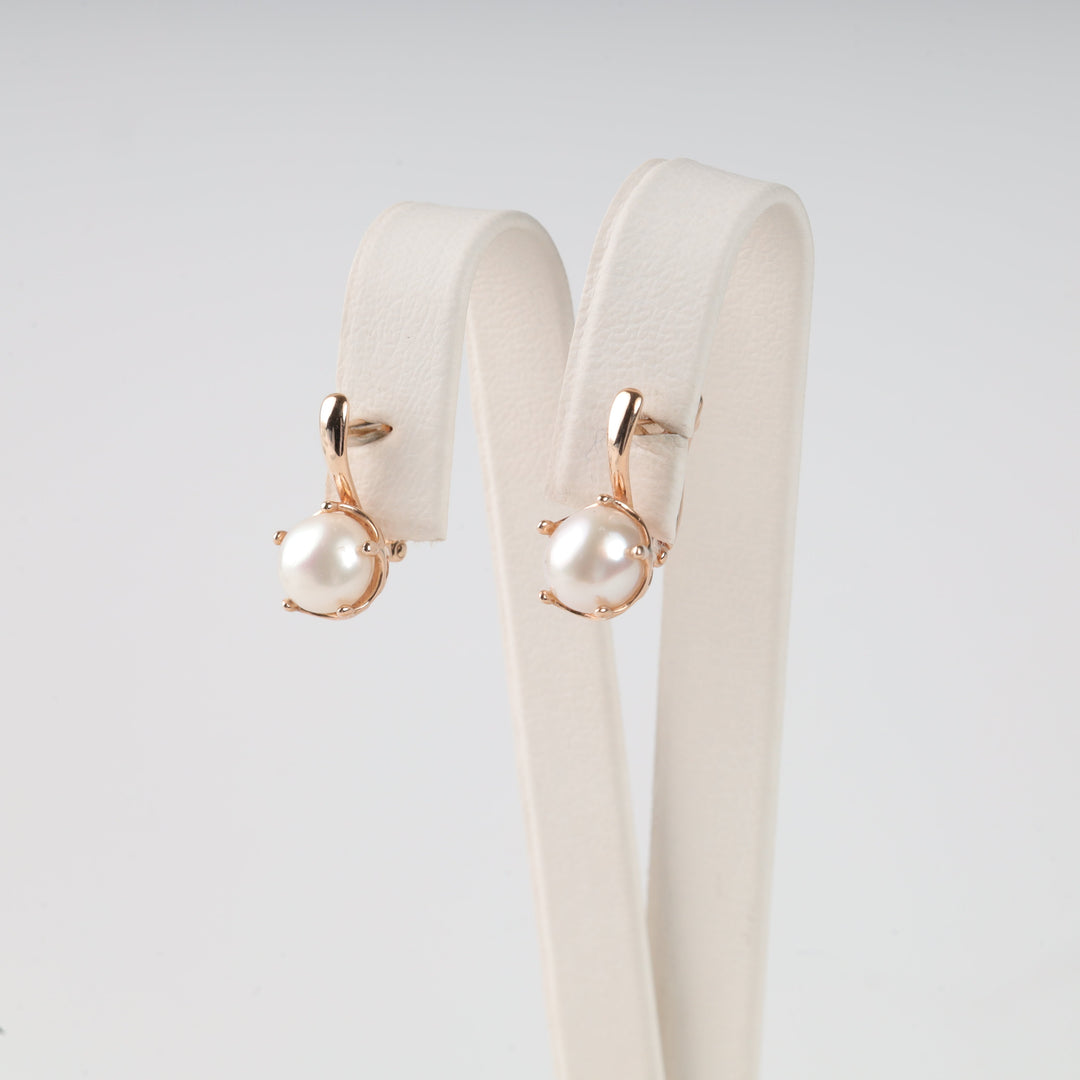 Rose Gold 585 Pearl Earrings | Ukrainian Jewelry
