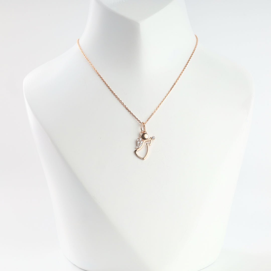 14K (585) rose gold openwork angel pendant