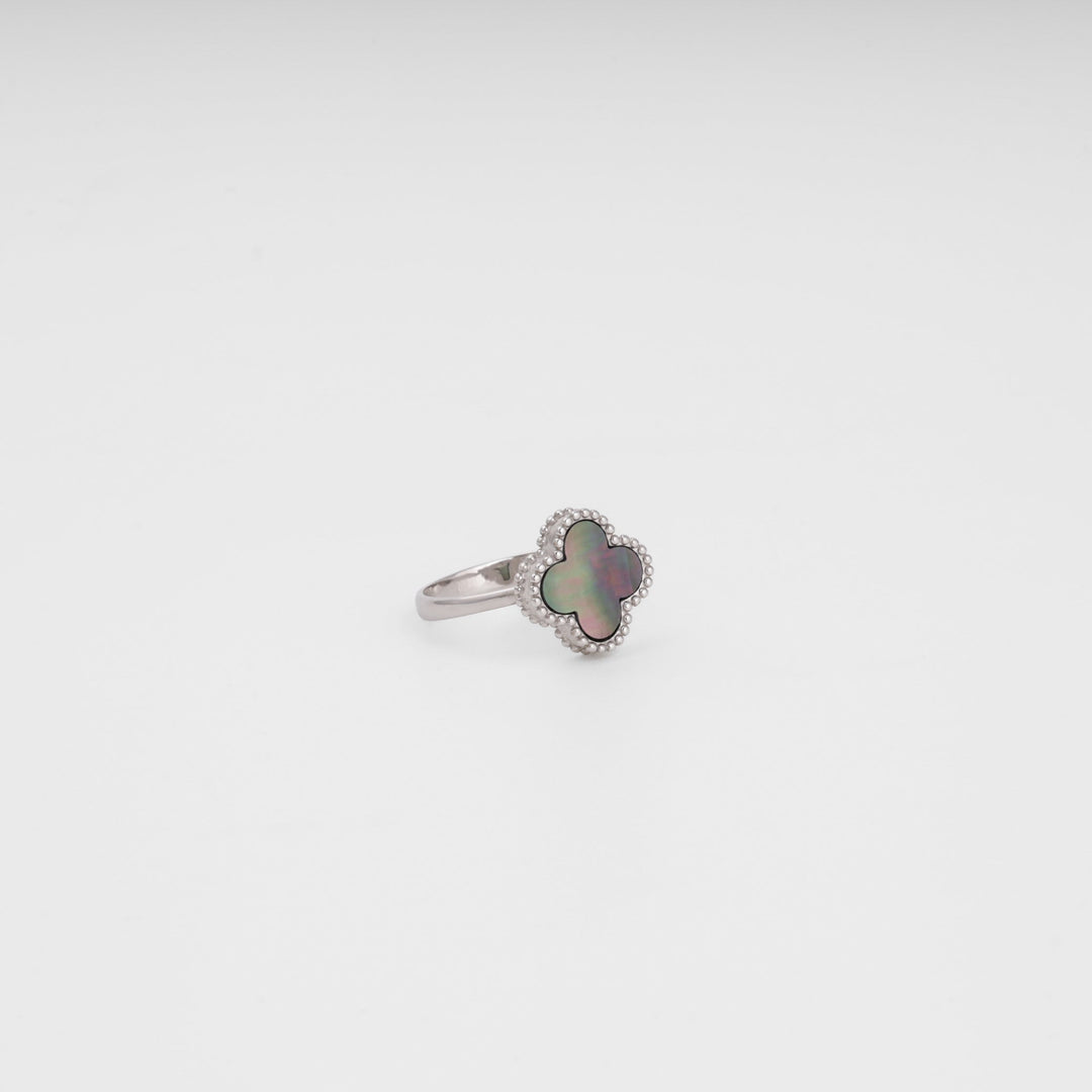 Four-Leaf Clover Ring Silver 925 with Black Mother-of-Pearl | Ukrainian Jewelry