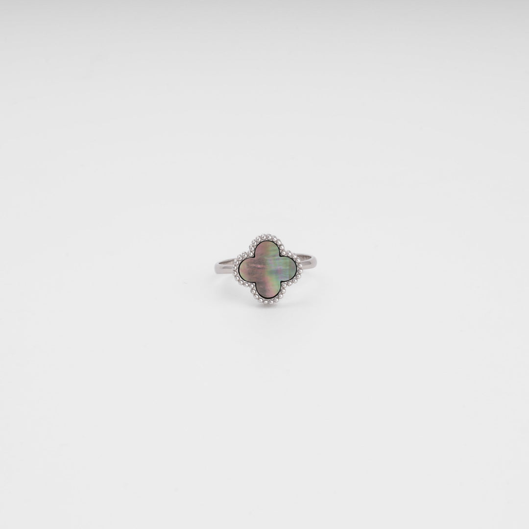 Four-Leaf Clover Ring Silver 925 with Black Mother-of-Pearl | Ukrainian Jewelry