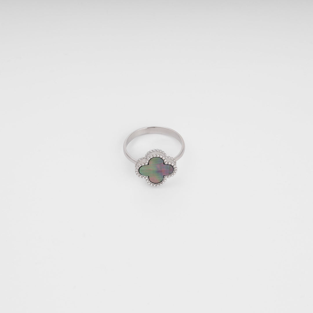 Four-Leaf Clover Ring Silver 925 with Black Mother-of-Pearl | Ukrainian Jewelry