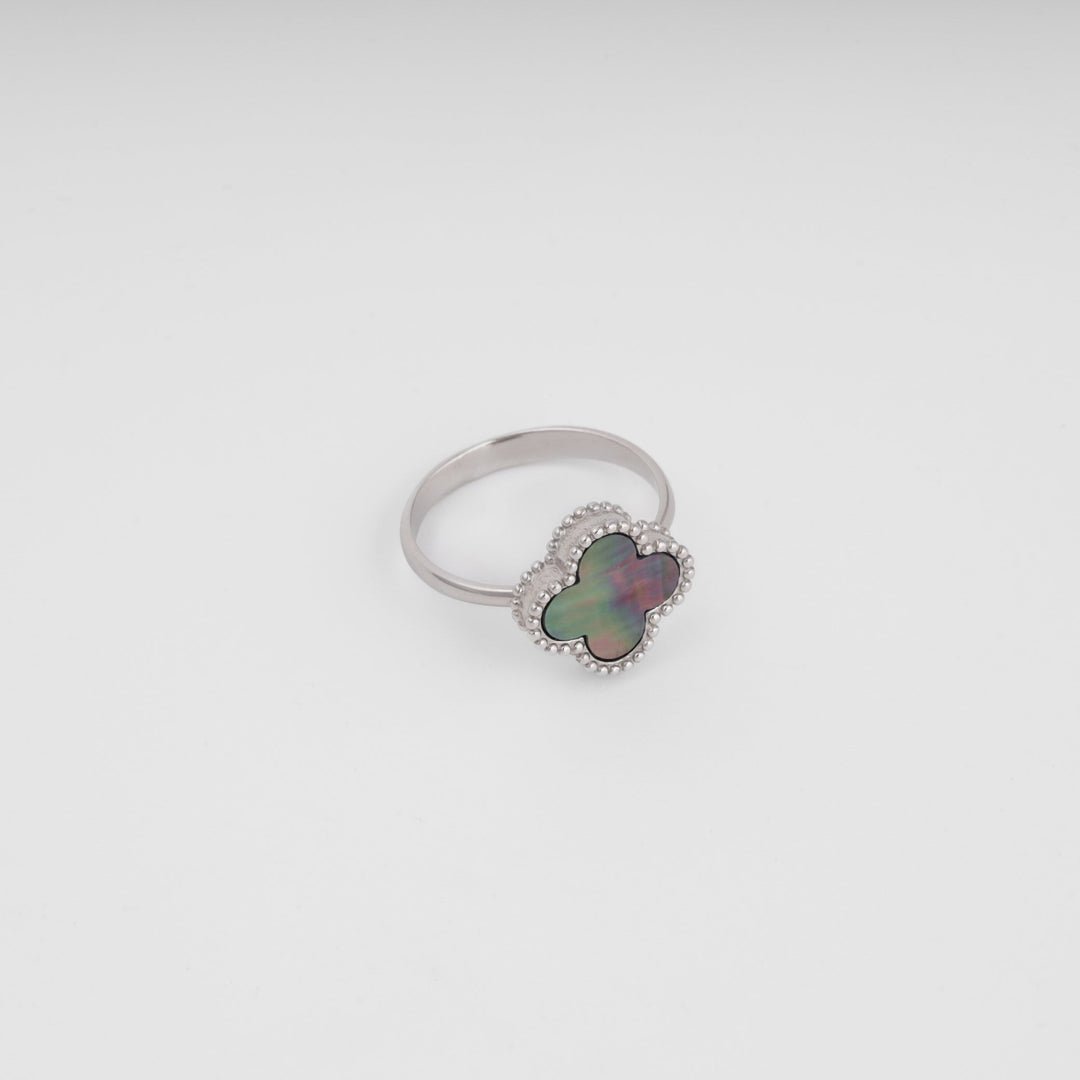 Four-Leaf Clover Ring Silver 925 with Black Mother-of-Pearl | Ukrainian Jewelry