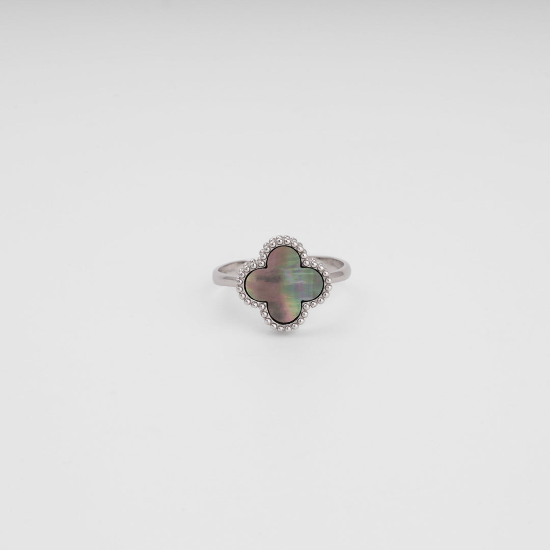 Four-Leaf Clover Ring Silver 925 with Black Mother-of-Pearl | Ukrainian Jewelry