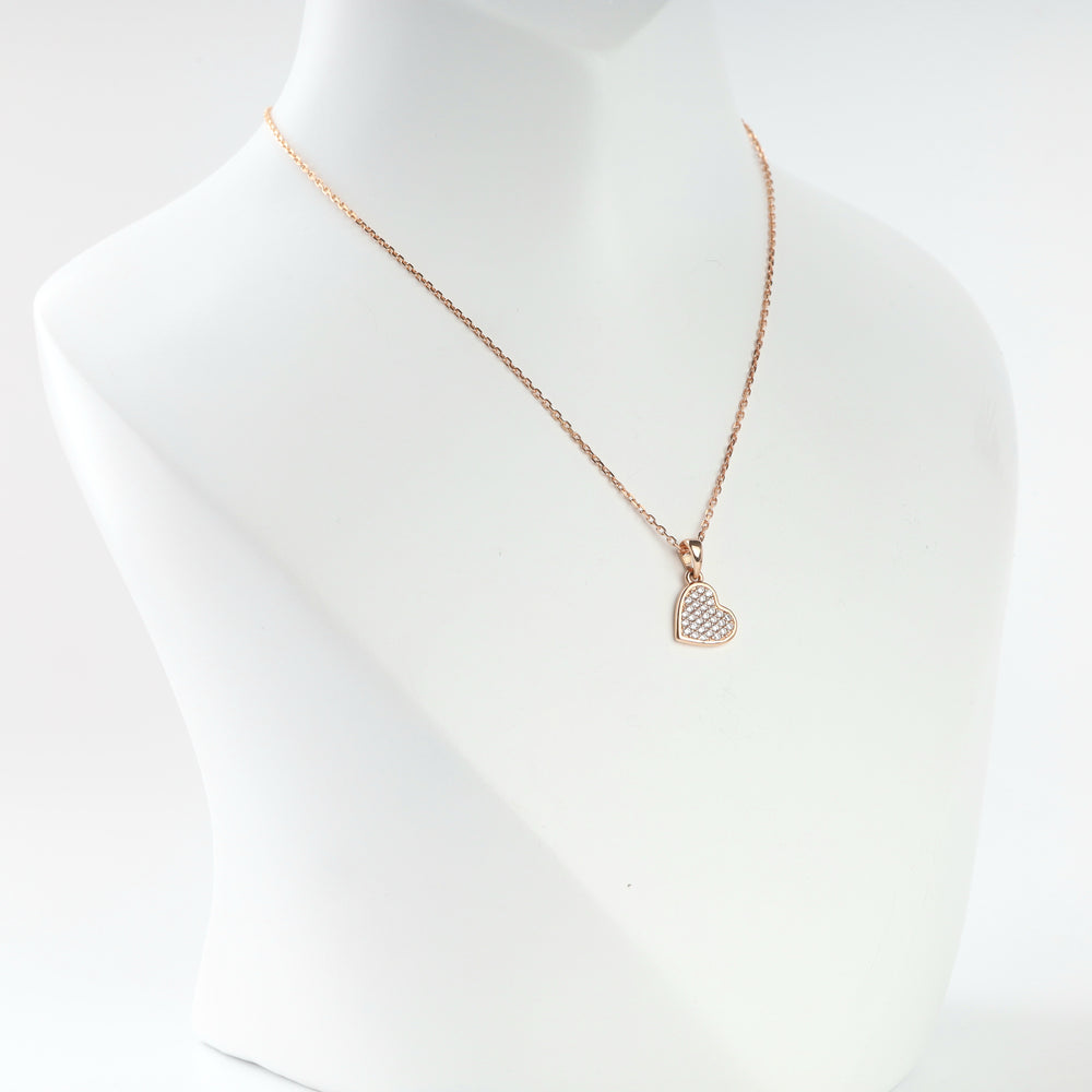 Rose gold 585 heart pendant with cubic zirconia pave, front view