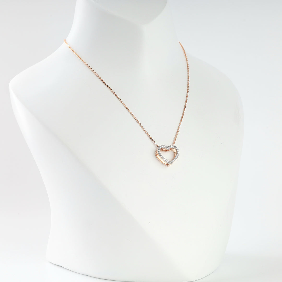 Rose gold 585 open heart pendant with cubic zirconia, front view
