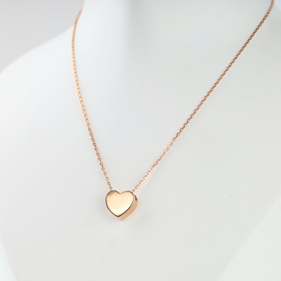 14K (585) rose gold puffed heart slider pendant