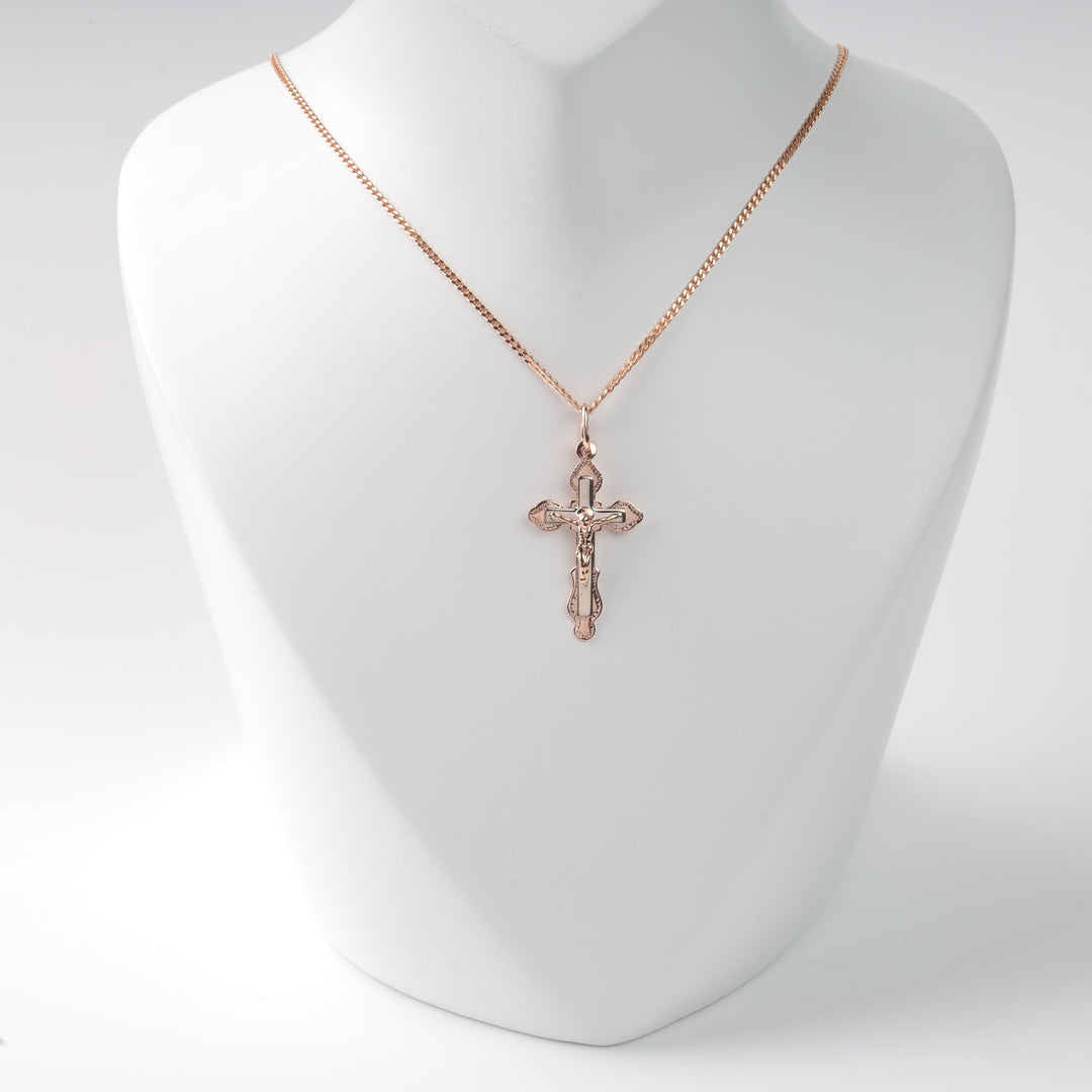 Openwork Carved Cross 14K (585) Rose and White Gold | Ukrainian Jewelry