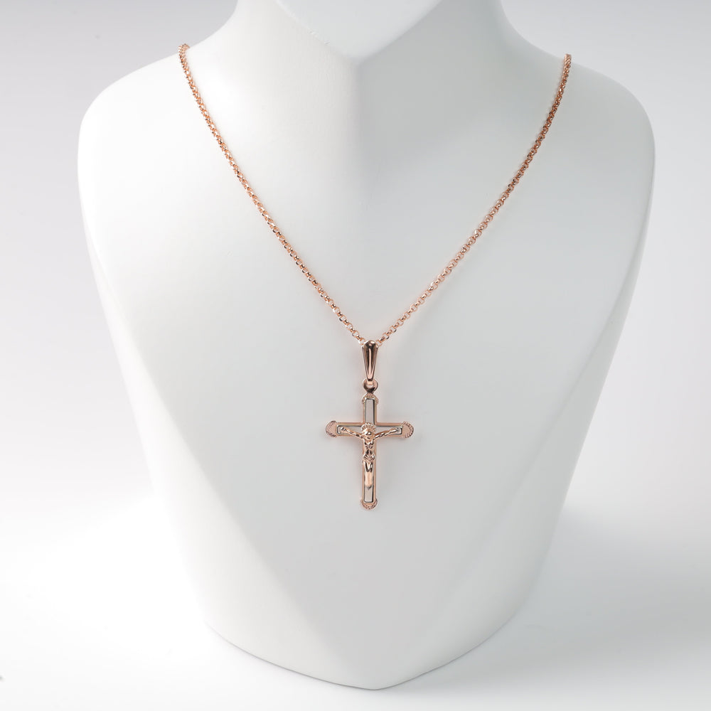 Rounded Two-Tone Cross 14K (585) Rose and White Gold | Ukrainian Jewelry