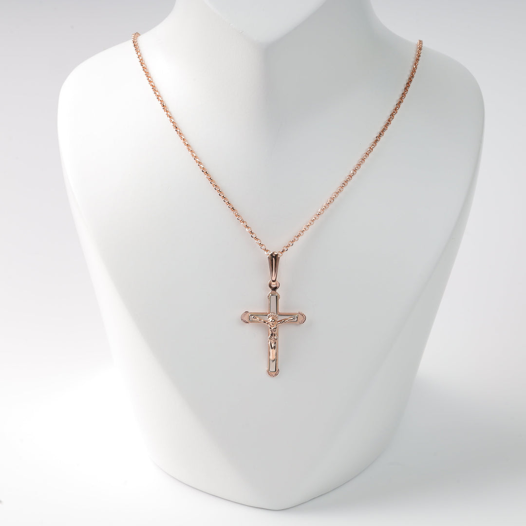 Rounded Two-Tone Cross 14K (585) Rose and White Gold | Ukrainian Jewelry