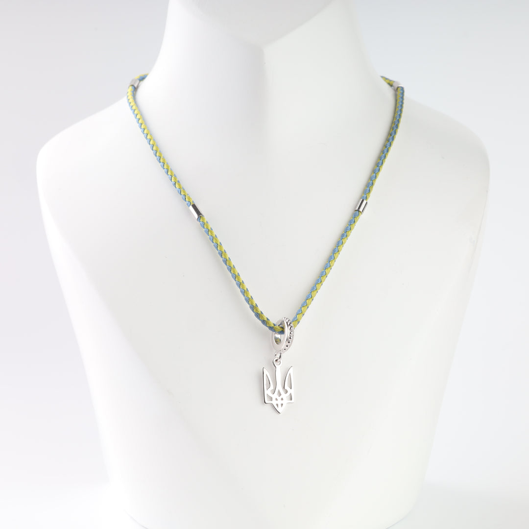 Blue and yellow jewelry cord with sterling silver 925 fittings, full view