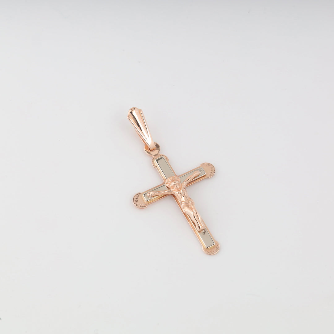 Rounded Two-Tone Cross 14K (585) Rose and White Gold | Ukrainian Jewelry