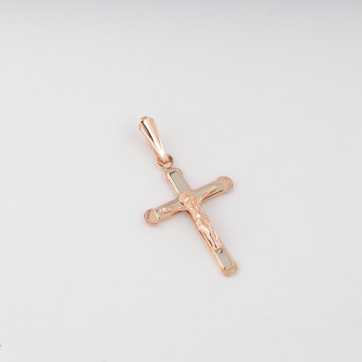 Rounded Two-Tone Cross 14K (585) Rose and White Gold | Ukrainian Jewelry