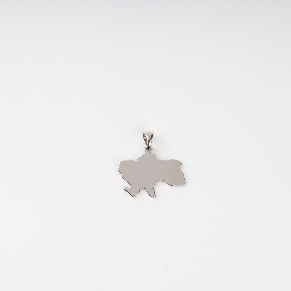Smooth polished silver back of the Ukraine map pendant with its tapered bail