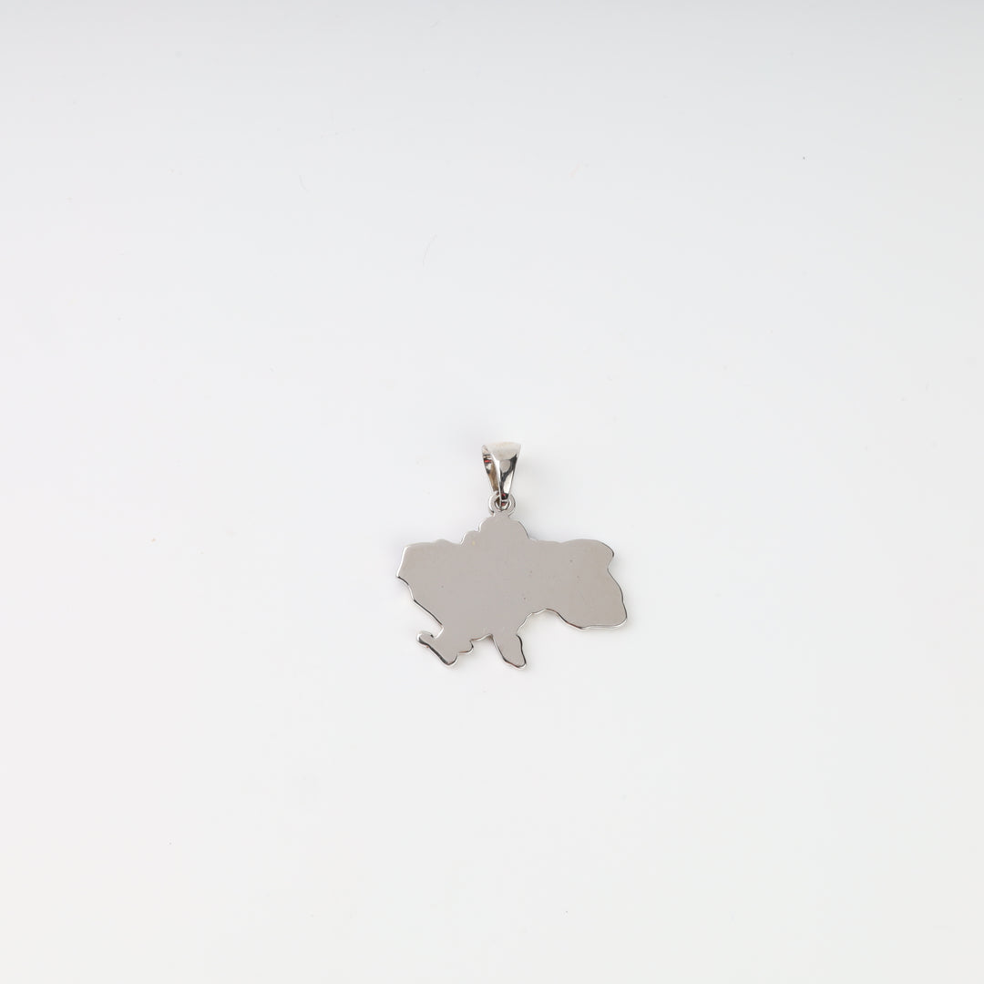 Smooth polished silver back of the Ukraine map pendant with its tapered bail
