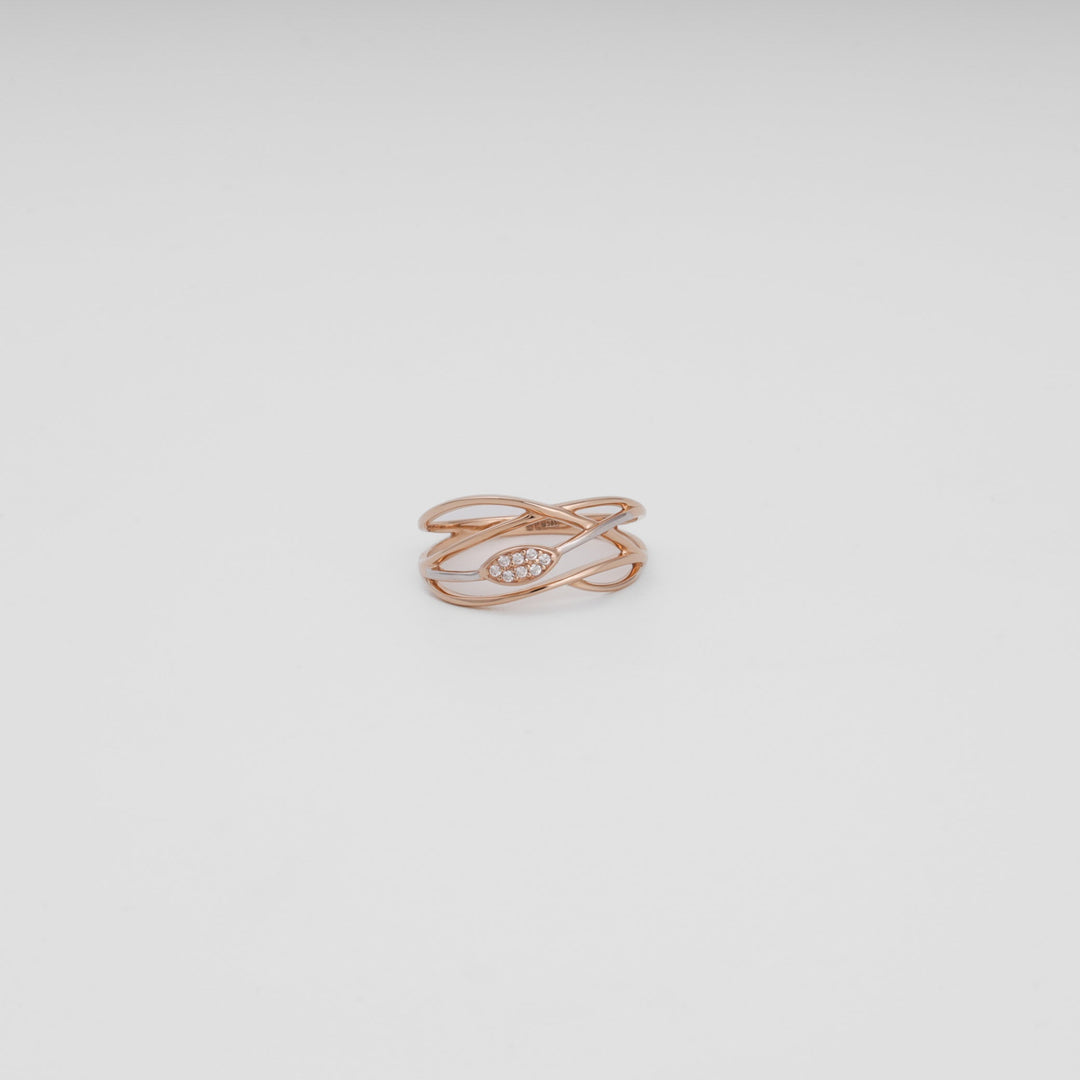 Openwork Crossover Ring with Cubic Zirconia 14K (585) Rose Gold | Ukrainian Jewelry