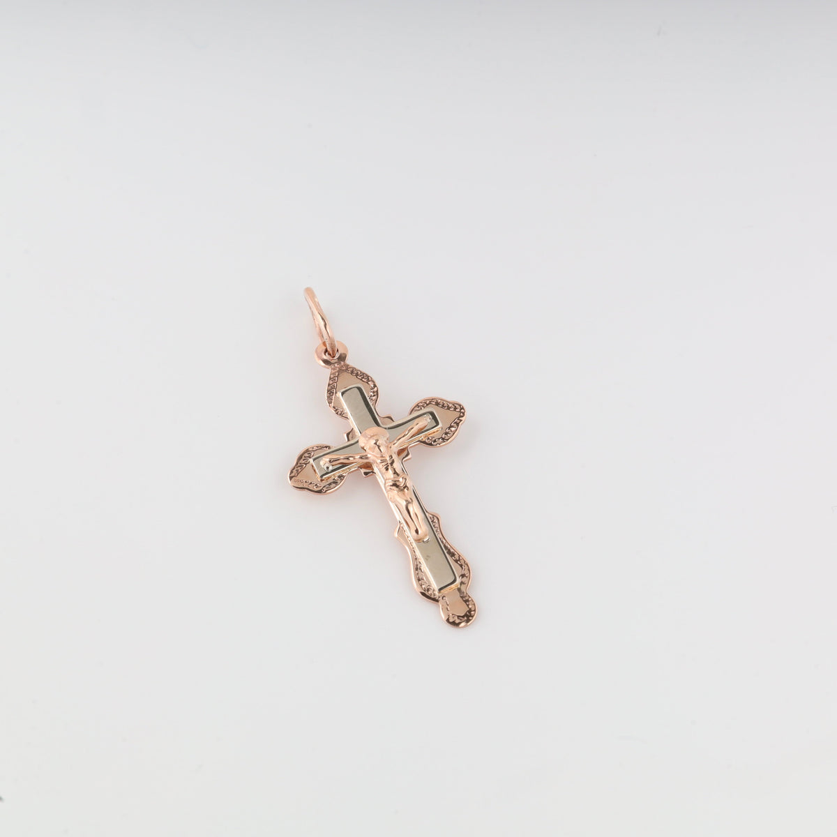 Openwork Carved Cross 14K (585) Rose and White Gold | Ukrainian Jewelry