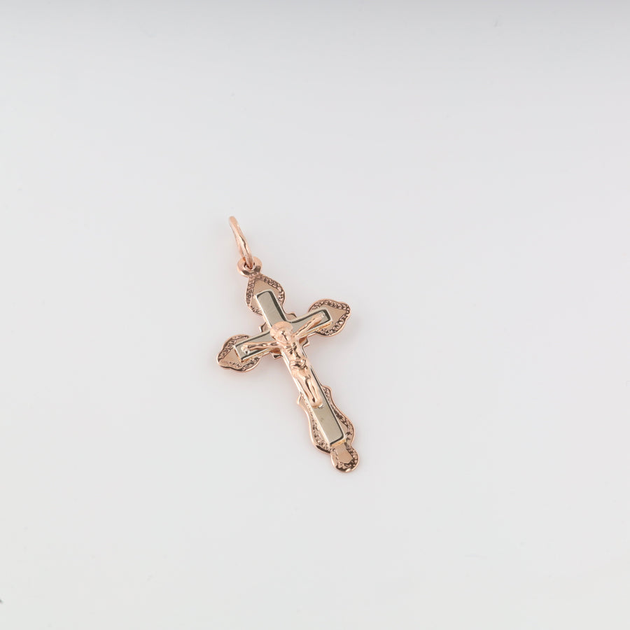 Openwork Carved Cross 14K (585) Rose and White Gold | Ukrainian Jewelry