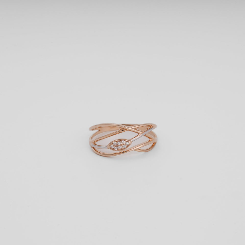 Openwork Crossover Ring with Cubic Zirconia 14K (585) Rose Gold | Ukrainian Jewelry