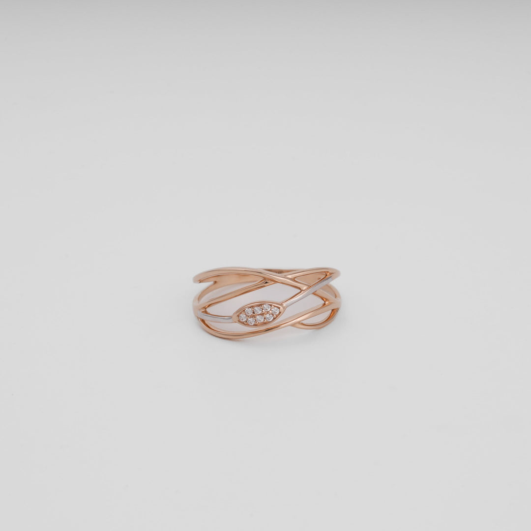 Openwork Crossover Ring with Cubic Zirconia 14K (585) Rose Gold | Ukrainian Jewelry