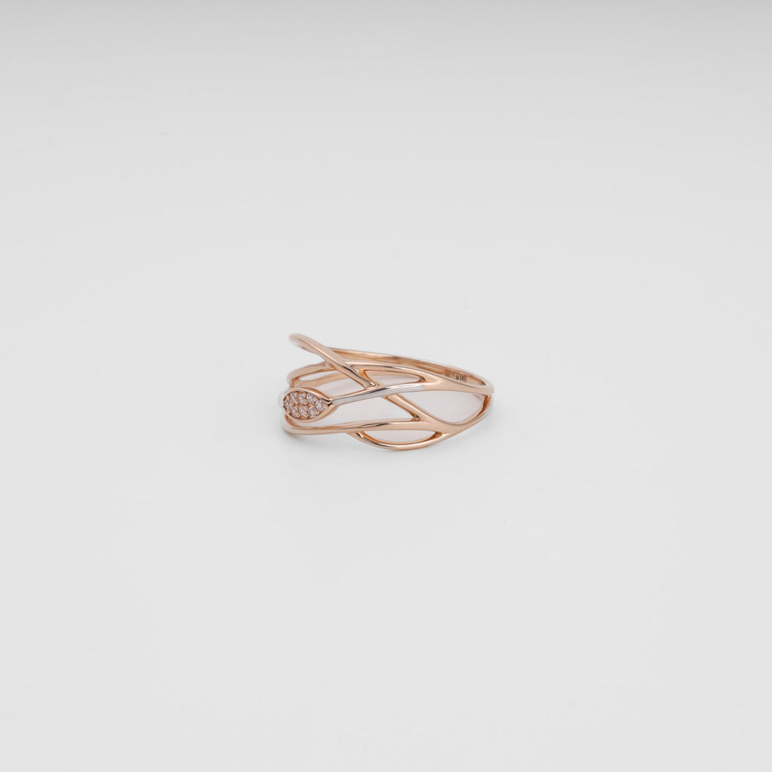 Openwork Crossover Ring with Cubic Zirconia 14K (585) Rose Gold | Ukrainian Jewelry
