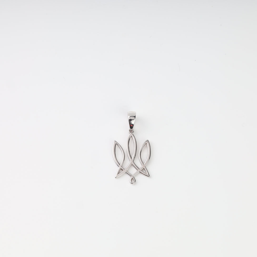 Front view of the polished silver 925 minimalist openwork Ukrainian Tryzub pendant