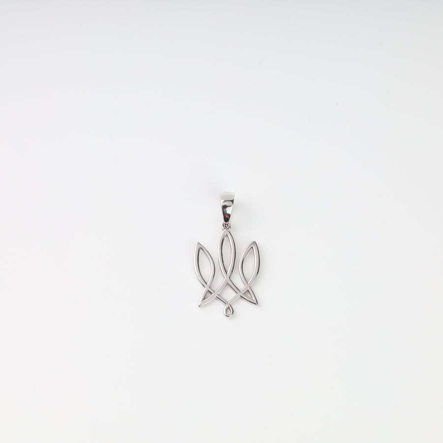 Front view of the polished silver 925 minimalist openwork Ukrainian Tryzub pendant