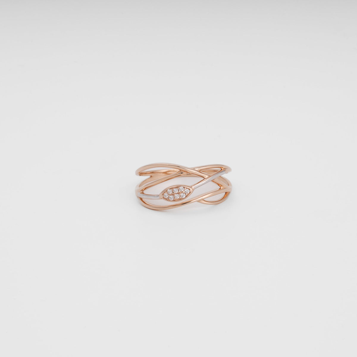 Openwork Crossover Ring with Cubic Zirconia 14K (585) Rose Gold | Ukrainian Jewelry