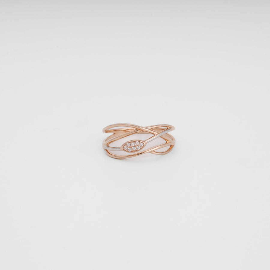 Openwork Crossover Ring with Cubic Zirconia 14K (585) Rose Gold | Ukrainian Jewelry
