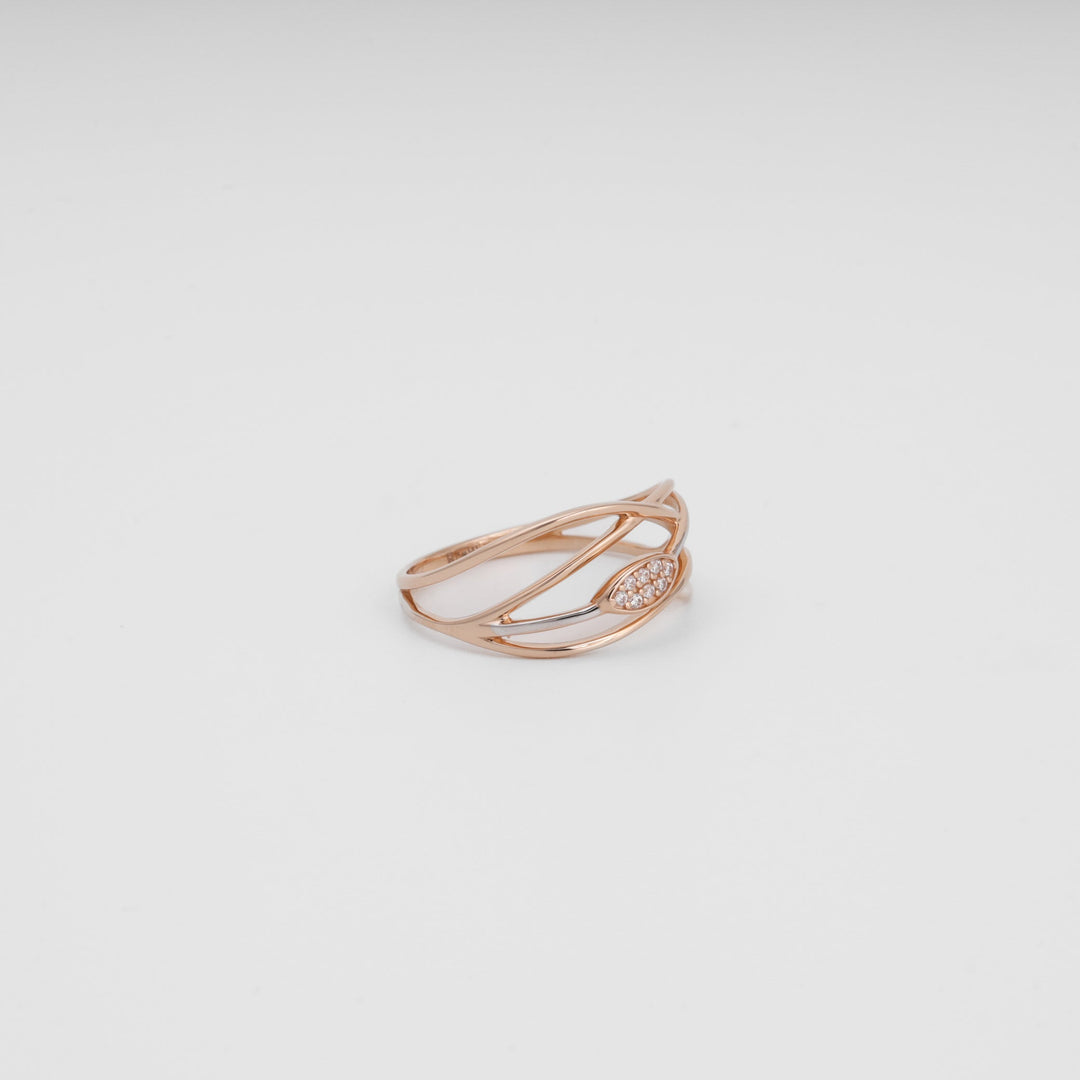 Openwork Crossover Ring with Cubic Zirconia 14K (585) Rose Gold | Ukrainian Jewelry