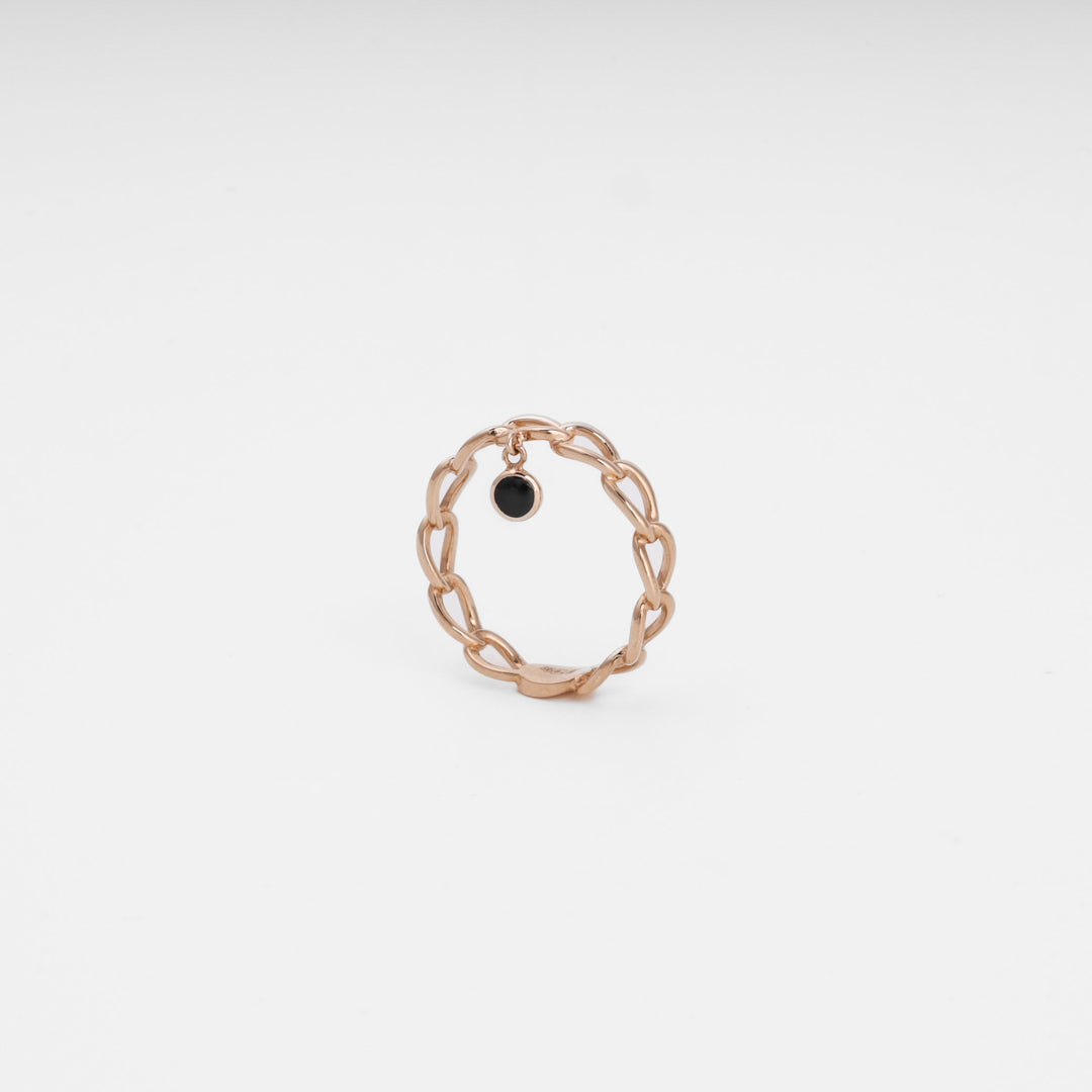 Chain Link Ring with Enamel Charm 14K (585) Rose Gold | Ukrainian Jewelry