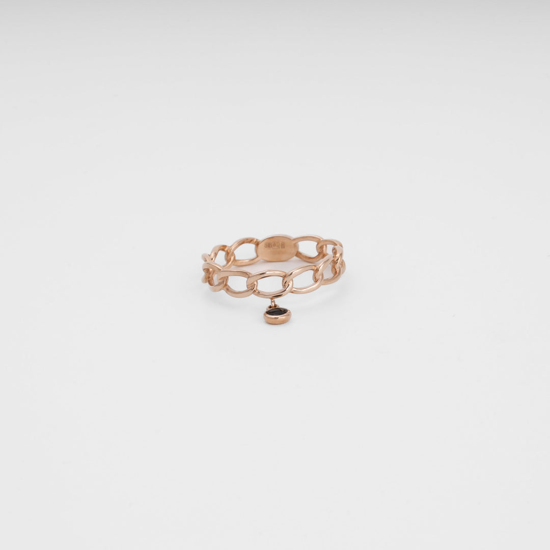 Chain Link Ring with Enamel Charm 14K (585) Rose Gold | Ukrainian Jewelry