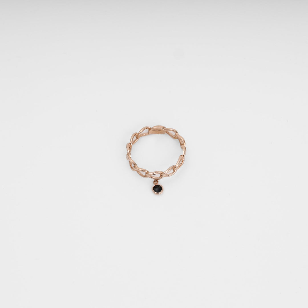 Chain Link Ring with Enamel Charm 14K (585) Rose Gold | Ukrainian Jewelry