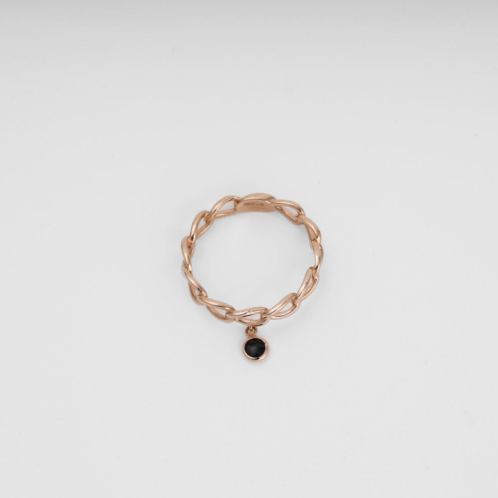 Chain Link Ring with Enamel Charm 14K (585) Rose Gold | Ukrainian Jewelry