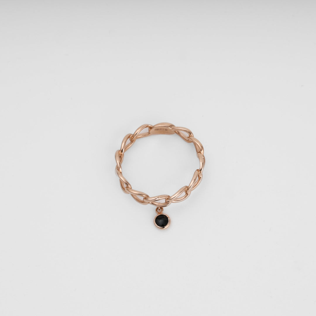 Chain Link Ring with Enamel Charm 14K (585) Rose Gold | Ukrainian Jewelry