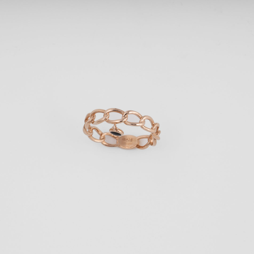 Chain Link Ring with Enamel Charm 14K (585) Rose Gold | Ukrainian Jewelry