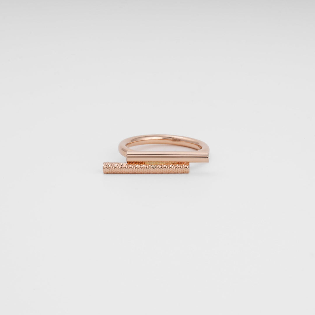 Rose Gold Double Bar Ring with Diamond-Cut Texture, 14K (585) | Ukrainian Jewelry