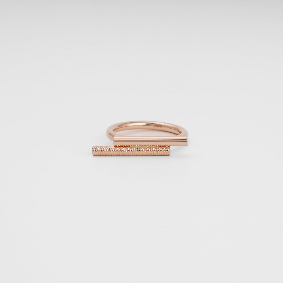 Rose Gold Double Bar Ring with Diamond-Cut Texture, 14K (585) | Ukrainian Jewelry