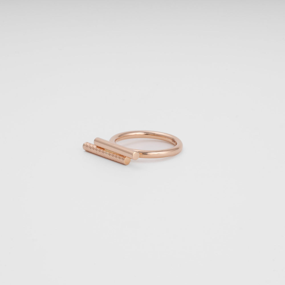 Rose Gold Double Bar Ring with Diamond-Cut Texture, 14K (585) | Ukrainian Jewelry