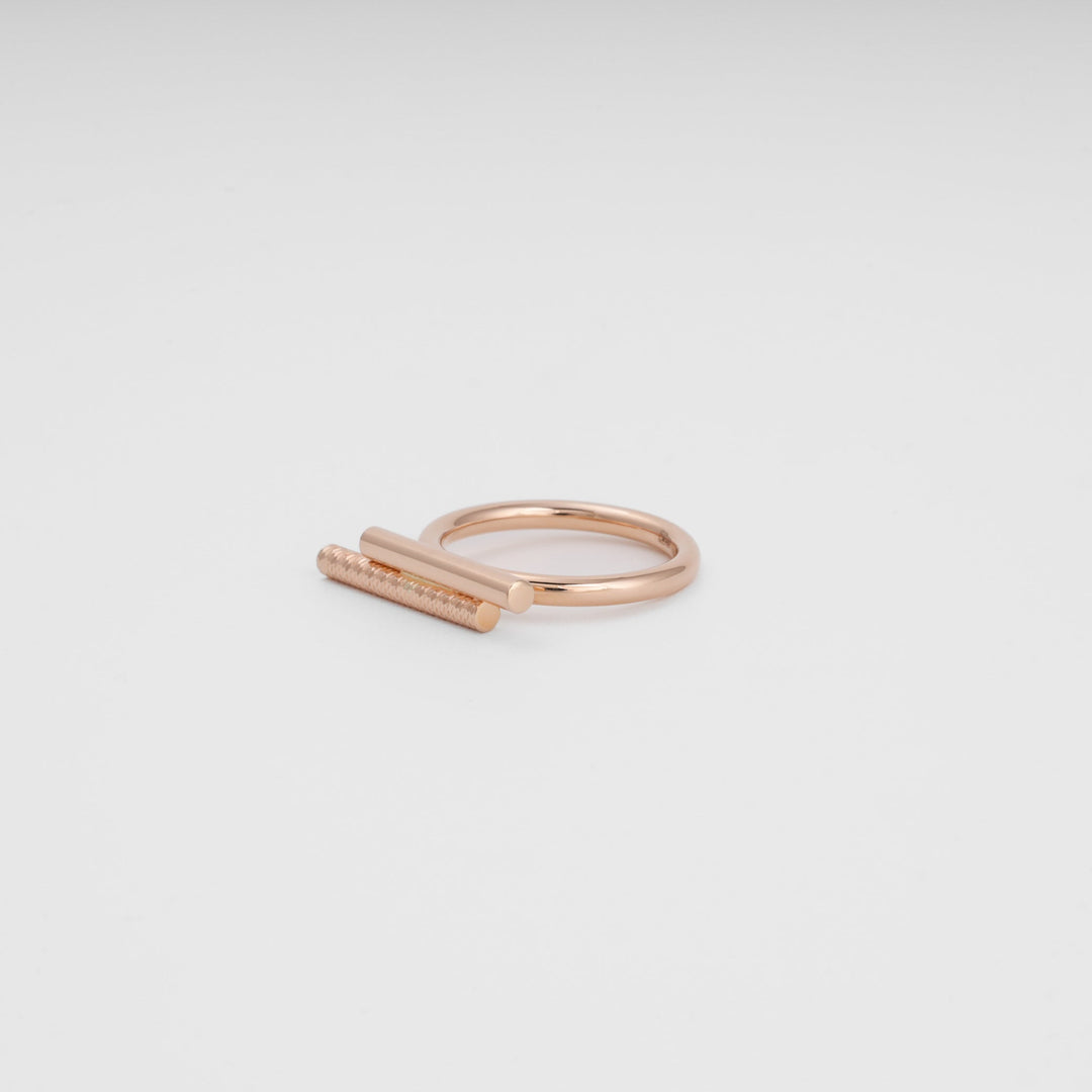 Rose Gold Double Bar Ring with Diamond-Cut Texture, 14K (585) | Ukrainian Jewelry